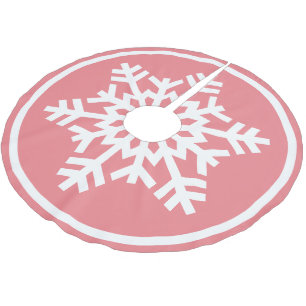Jupon De Sapin En Polyester Brossé Flocon de neige blanc sur corail rose clair blush