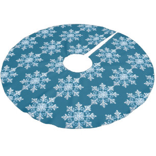 Jupon De Sapin En Polyester Brossé Flocon de neige bleu clair en teck