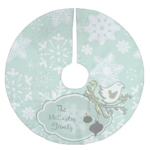 Jupon De Sapin En Polyester Brossé Flocon de neige bleu et jupe d'arbre de vacances d