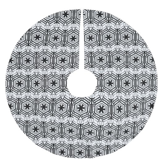 Jupon De Sapin En Polyester Brossé Flocon de neige noir blanc Noël scandinave (Devant)