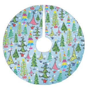 Jupon De Sapin En Polyester Brossé Flocon de neige vert bleu blanc