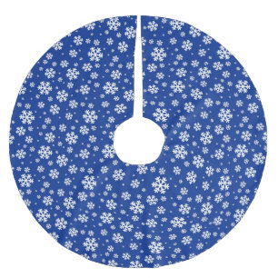 Jupon De Sapin En Polyester Brossé Flocons blancs sur motif hiver bleu foncé