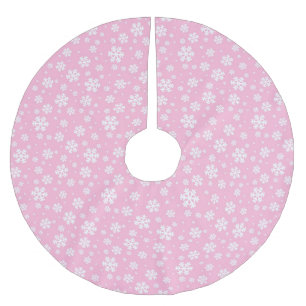 Jupon De Sapin En Polyester Brossé Flocons blancs sur motif hivernal rose clair