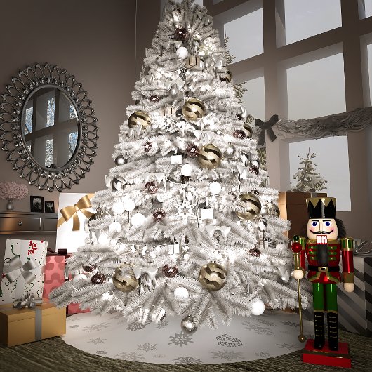 Jupon De Sapin En Polyester Brossé Flocons d'Argent