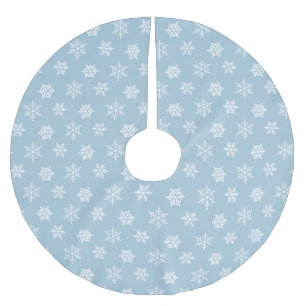 Jupon De Sapin En Polyester Brossé Flocons de neige blancs élégants sur fond bleu cla