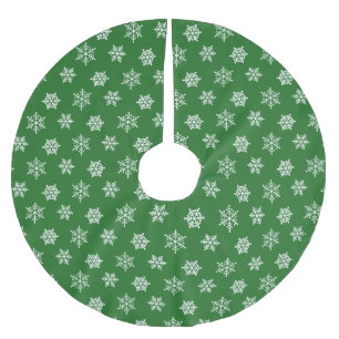 Jupon De Sapin En Polyester Brossé Flocons de neige blancs élégants sur fond vert