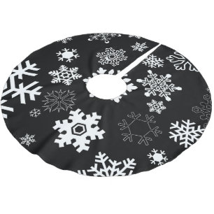 Jupon De Sapin En Polyester Brossé Flocons de neige blancs - noir