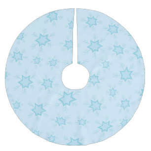 Jupon De Sapin En Polyester Brossé Flocons de neige, Bleu glacé, Flocons de neige gla