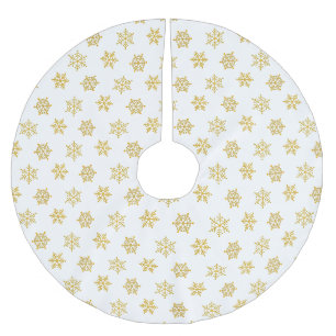 Jupon De Sapin En Polyester Brossé Flocons de neige dorés élégants sur fond blanc