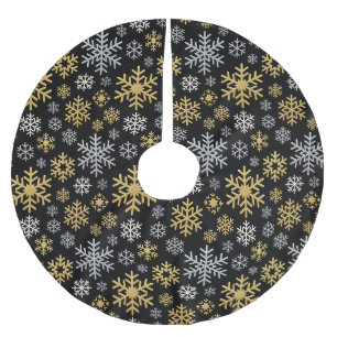 Jupon De Sapin En Polyester Brossé Flocons de neige en or et argent, Noël sombre, Noi