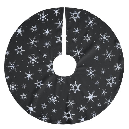 Jupon De Sapin En Polyester Brossé Flocons de neige noirs (Devant)