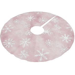 Jupon De Sapin En Polyester Brossé Flocons de neige roses blancs de Noël