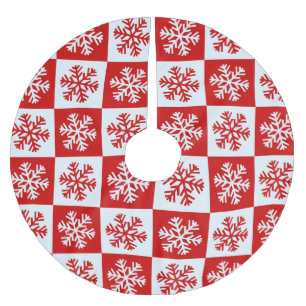 Jupon De Sapin En Polyester Brossé Flocons de neige rouges et blancs motif Noël