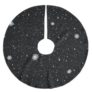 Jupon De Sapin En Polyester Brossé Flocons de neige simples sur fond NOIR