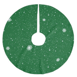 Jupon De Sapin En Polyester Brossé Flocons de neige simples sur vert foncé