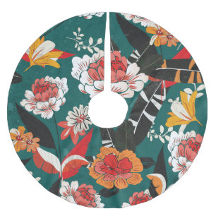 Jupon De Sapin En Polyester Brossé Floral blanc-orange : illustration vintage sans so