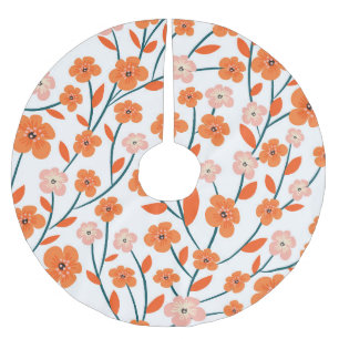 Jupon De Sapin En Polyester Brossé Floral Orange Pastel Blanc sans couture