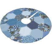 Jupon De Sapin En Polyester Brossé Floral, patchwork de denim : motif bleu. (Angle)