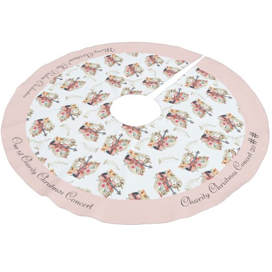 Jupon De Sapin En Polyester Brossé Floral Violins Gold Music Notes Noël (Angle)