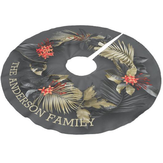Jupon De Sapin En Polyester Brossé Foliage tropical exotique en or et noir (Angle)