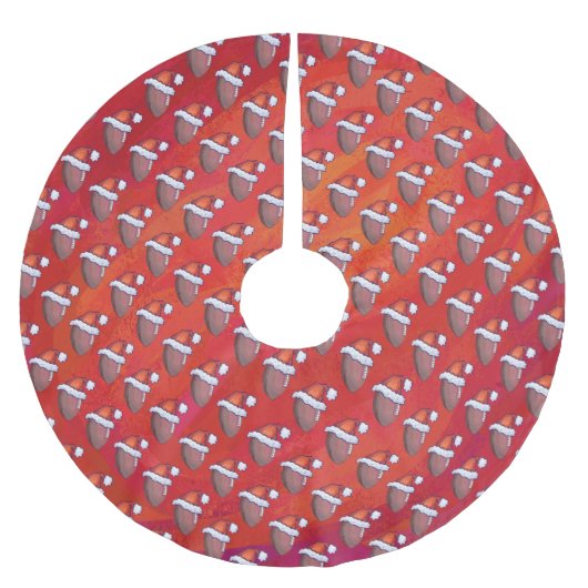 Jupon De Sapin En Polyester Brossé Football à Santa Hat sur Rouge (Devant)