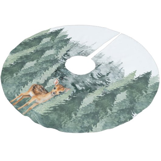 Jupon De Sapin En Polyester Brossé Forêt d'aquarelle avec cerf (Angle)