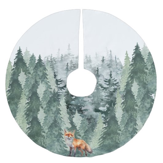 Jupon De Sapin En Polyester Brossé Forêt d'aquarelle avec loup (Devant)