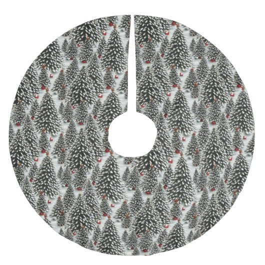 Jupon De Sapin En Polyester Brossé Forêt d'arbres de Noël couverts de neige (Devant)