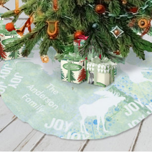 Jupon De Sapin En Polyester Brossé Forêt de Noël de cerfs de bois vert menthe