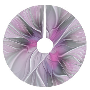 Jupon De Sapin En Polyester Brossé Fractal Floral Moderne Abstrait Fleur Rose Gris