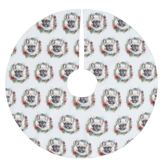 Jupon De Sapin En Polyester Brossé French Bulldog Christmas Wreath Festive Pup (Devant)