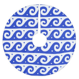 Jupon De Sapin En Polyester Brossé Fret grec, Motif d'onde méditerranéen, Bleu