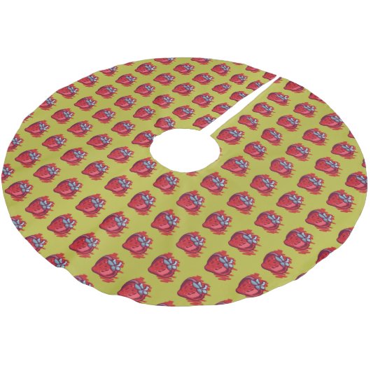 Jupon De Sapin En Polyester Brossé Fruit Motif fraises sur l'or fêté (Angle)