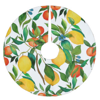 Jupon De Sapin En Polyester Brossé Fruits d'agrumes, motif d'aquarelle vibrante.