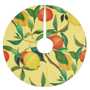 Jupon De Sapin En Polyester Brossé Fruits d'agrumes, motif d'aquarelle vibrante.