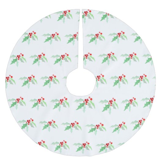 Jupon De Sapin En Polyester Brossé Fruits rouges creux Aquarelle de Noël vert rouge (Devant)