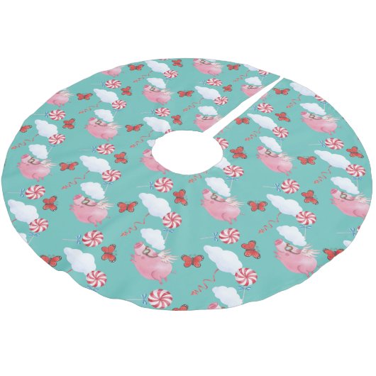 Jupon De Sapin En Polyester Brossé Funny Flying Pig Motif (Angle)