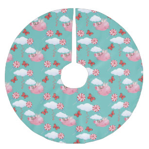 Jupon De Sapin En Polyester Brossé Funny Flying Pig Motif