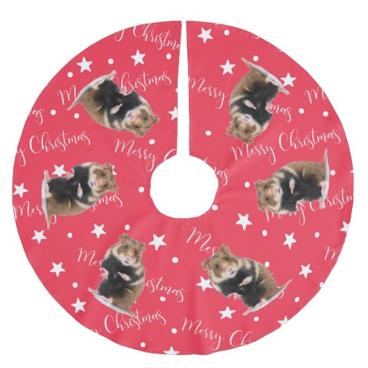 Jupon De Sapin En Polyester Brossé Funny Hamster Photo Rouge Noël (Devant)