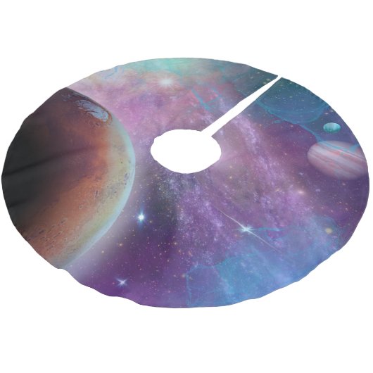 Jupon De Sapin En Polyester Brossé Galaxie violette avec planètes (Angle)