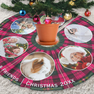Jupon De Sapin En Polyester Brossé Galerie de photos de famille Tartan rose