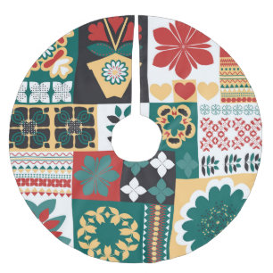 Jupon De Sapin En Polyester Brossé Géométrique mexicaine : Ornement vert rouge.