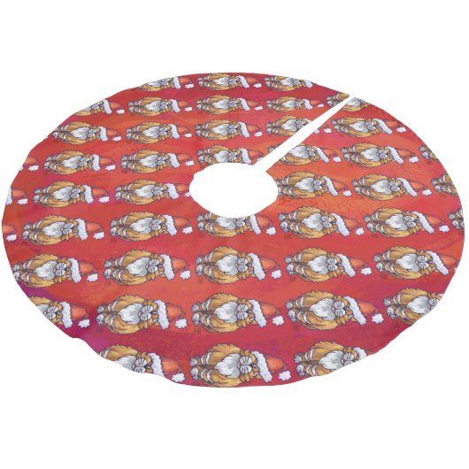 Jupon De Sapin En Polyester Brossé Ginger Chat Noël Sur Rouge (Angle)