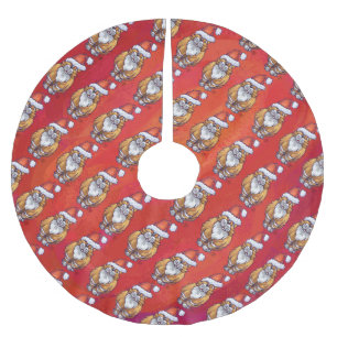 Jupon De Sapin En Polyester Brossé Ginger Chat Noël Sur Rouge