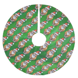 Jupon De Sapin En Polyester Brossé Ginger Chat Noël Sur Vert