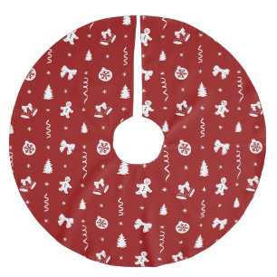 Jupon De Sapin En Polyester Brossé Gingerbread de Noël Rouge et Blanc Classique