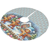 Jupon De Sapin En Polyester Brossé Gingerbread Family Snowy Christmas Scene (Angle)