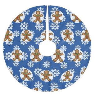 Jupon De Sapin En Polyester Brossé Gingerbread Man on Blue White Snowflakes
