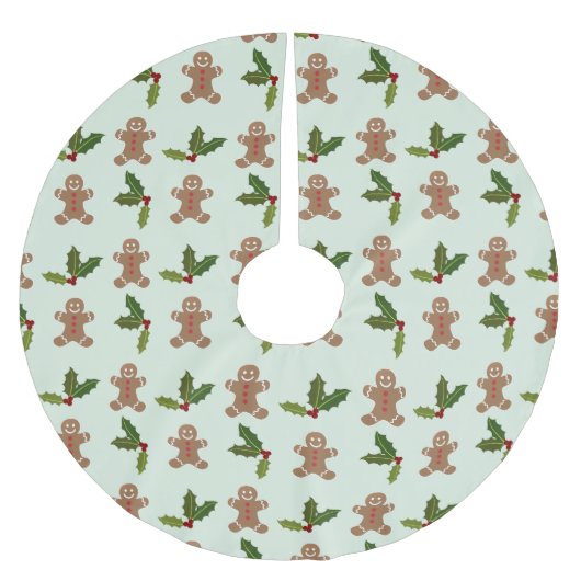 Jupon De Sapin En Polyester Brossé Gingerbread Men and Holly Pattern (Devant)