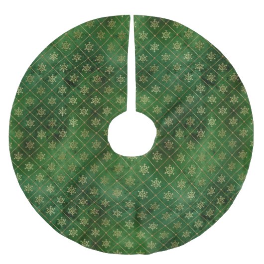 Jupon De Sapin En Polyester Brossé Glam Green Gold Snowflakes Noël (Devant)